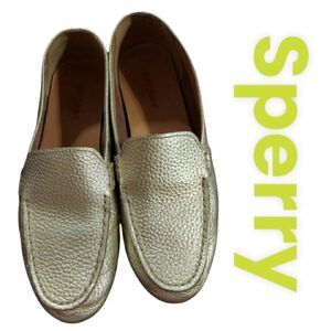 𝅺sperry top sider loafers gold womens Leather Size 6.5
